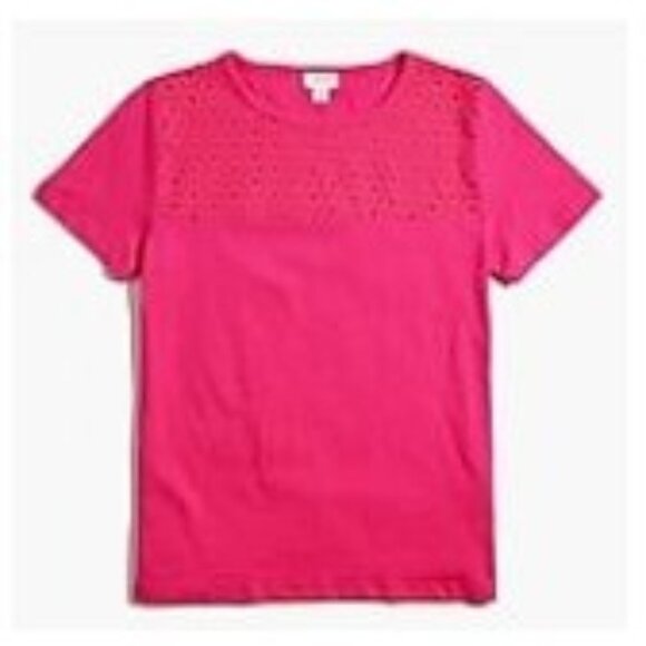 J. Crew Crisp Begonia Eyelet Yoke Cotton Tee XXS - Picture 1 of 1
